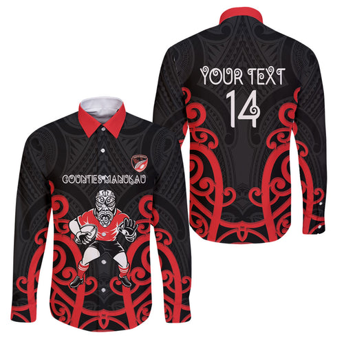 Counties Manukau Custom Rugby New Zealand Family Matching Off Shoulder Maxi Dress and Hawaiian Shirt Aotearoa Maori Pukana Tiki Mascot