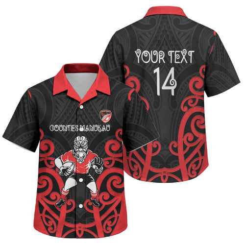 Counties Manukau Custom Rugby New Zealand Family Matching Off Shoulder Maxi Dress and Hawaiian Shirt Aotearoa Maori Pukana Tiki Mascot