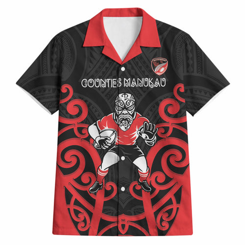 Counties Manukau Custom Rugby New Zealand Hawaiian Shirt Aotearoa Maori Pukana Tiki Mascot