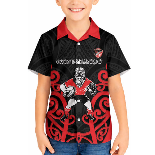 Counties Manukau Custom Rugby New Zealand Hawaiian Shirt Aotearoa Maori Pukana Tiki Mascot