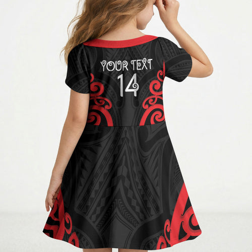 Counties Manukau Custom Rugby New Zealand Kid Short Sleeve Dress Aotearoa Maori Pukana Tiki Mascot
