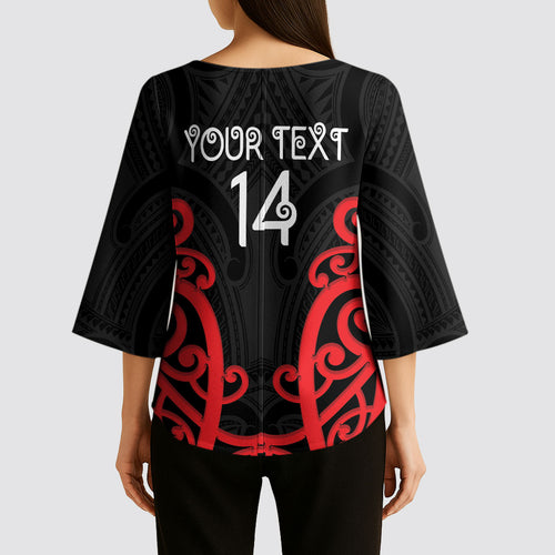 Counties Manukau Custom Rugby New Zealand Kimono Sleeve Blouse Aotearoa Maori Pukana Tiki Mascot
