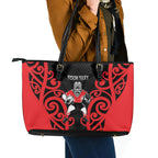 Counties Manukau Custom Rugby New Zealand Leather Tote Bag Aotearoa Maori Pukana Tiki Mascot