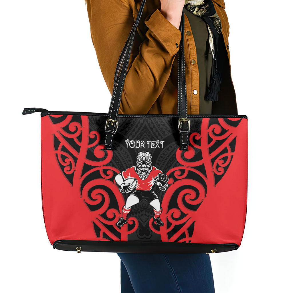 Counties Manukau Custom Rugby New Zealand Leather Tote Bag Aotearoa Maori Pukana Tiki Mascot