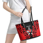 Counties Manukau Custom Rugby New Zealand Leather Tote Bag Aotearoa Maori Pukana Tiki Mascot