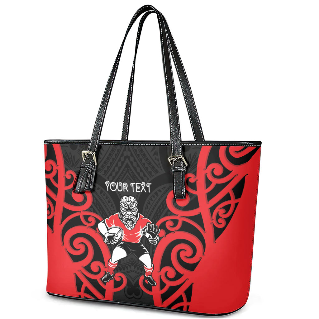 Counties Manukau Custom Rugby New Zealand Leather Tote Bag Aotearoa Maori Pukana Tiki Mascot