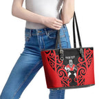 Counties Manukau Custom Rugby New Zealand Leather Tote Bag Aotearoa Maori Pukana Tiki Mascot