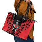Counties Manukau Custom Rugby New Zealand Leather Tote Bag Aotearoa Maori Pukana Tiki Mascot