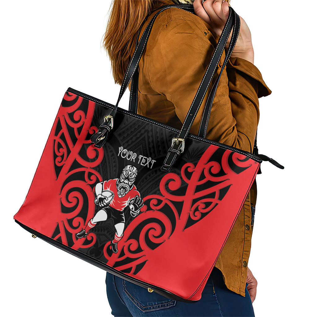 Counties Manukau Custom Rugby New Zealand Leather Tote Bag Aotearoa Maori Pukana Tiki Mascot