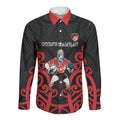 Counties Manukau Custom Rugby New Zealand Long Sleeve Button Shirt Aotearoa Maori Pukana Tiki Mascot