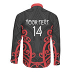 Counties Manukau Custom Rugby New Zealand Long Sleeve Button Shirt Aotearoa Maori Pukana Tiki Mascot