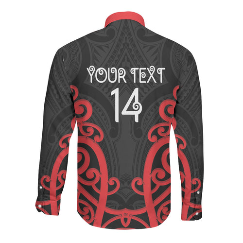 Counties Manukau Custom Rugby New Zealand Long Sleeve Button Shirt Aotearoa Maori Pukana Tiki Mascot
