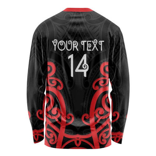 Counties Manukau Custom Rugby New Zealand Long Sleeve Shirt Aotearoa Maori Pukana Tiki Mascot
