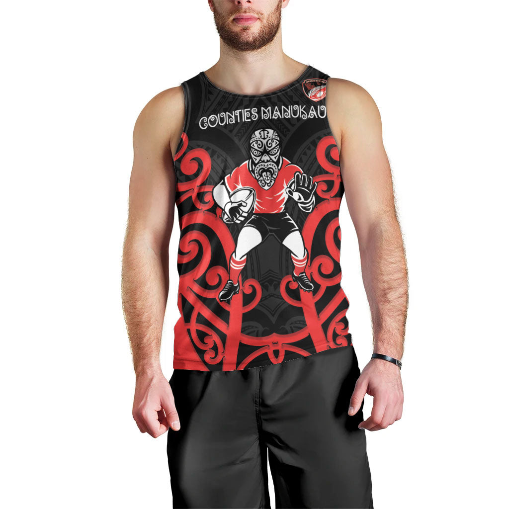 Counties Manukau Custom Rugby New Zealand Men Tank Top Aotearoa Maori Pukana Tiki Mascot