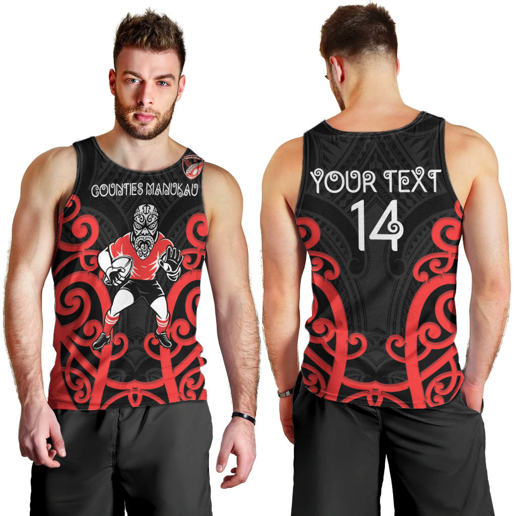 Counties Manukau Custom Rugby New Zealand Men Tank Top Aotearoa Maori Pukana Tiki Mascot