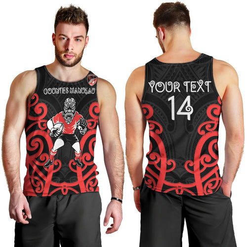 Counties Manukau Custom Rugby New Zealand Men Tank Top Aotearoa Maori Pukana Tiki Mascot