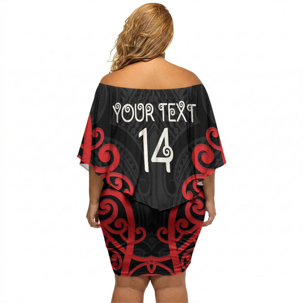 Counties Manukau Custom Rugby New Zealand Off Shoulder Short Dress Aotearoa Maori Pukana Tiki Mascot