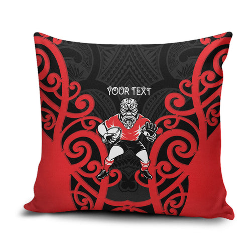 Counties Manukau Custom Rugby New Zealand Pillow Cover Aotearoa Maori Pukana Tiki Mascot