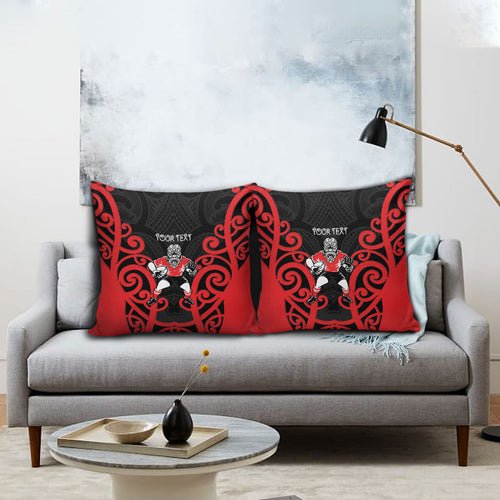Counties Manukau Custom Rugby New Zealand Pillow Cover Aotearoa Maori Pukana Tiki Mascot