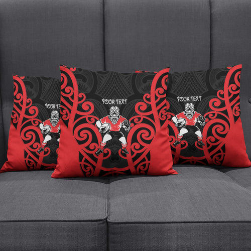 Counties Manukau Custom Rugby New Zealand Pillow Cover Aotearoa Maori Pukana Tiki Mascot
