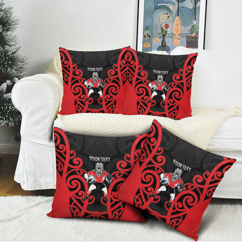 Counties Manukau Custom Rugby New Zealand Pillow Cover Aotearoa Maori Pukana Tiki Mascot
