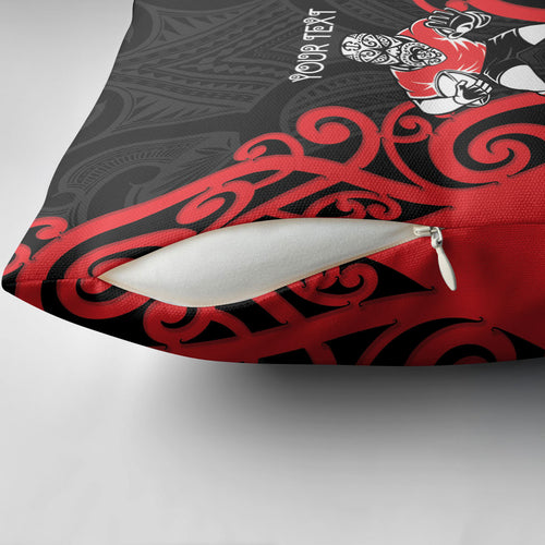Counties Manukau Custom Rugby New Zealand Pillow Cover Aotearoa Maori Pukana Tiki Mascot