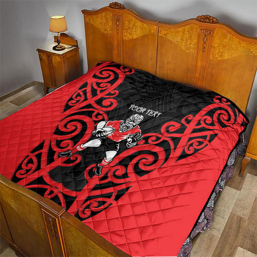 Counties Manukau Custom Rugby New Zealand Quilt Aotearoa Maori Pukana Tiki Mascot