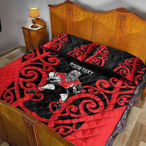 Counties Manukau Custom Rugby New Zealand Quilt Bed Set Aotearoa Maori Pukana Tiki Mascot