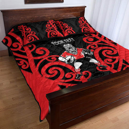 Counties Manukau Custom Rugby New Zealand Quilt Bed Set Aotearoa Maori Pukana Tiki Mascot