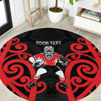 Counties Manukau Custom Rugby New Zealand Round Carpet Aotearoa Maori Pukana Tiki Mascot