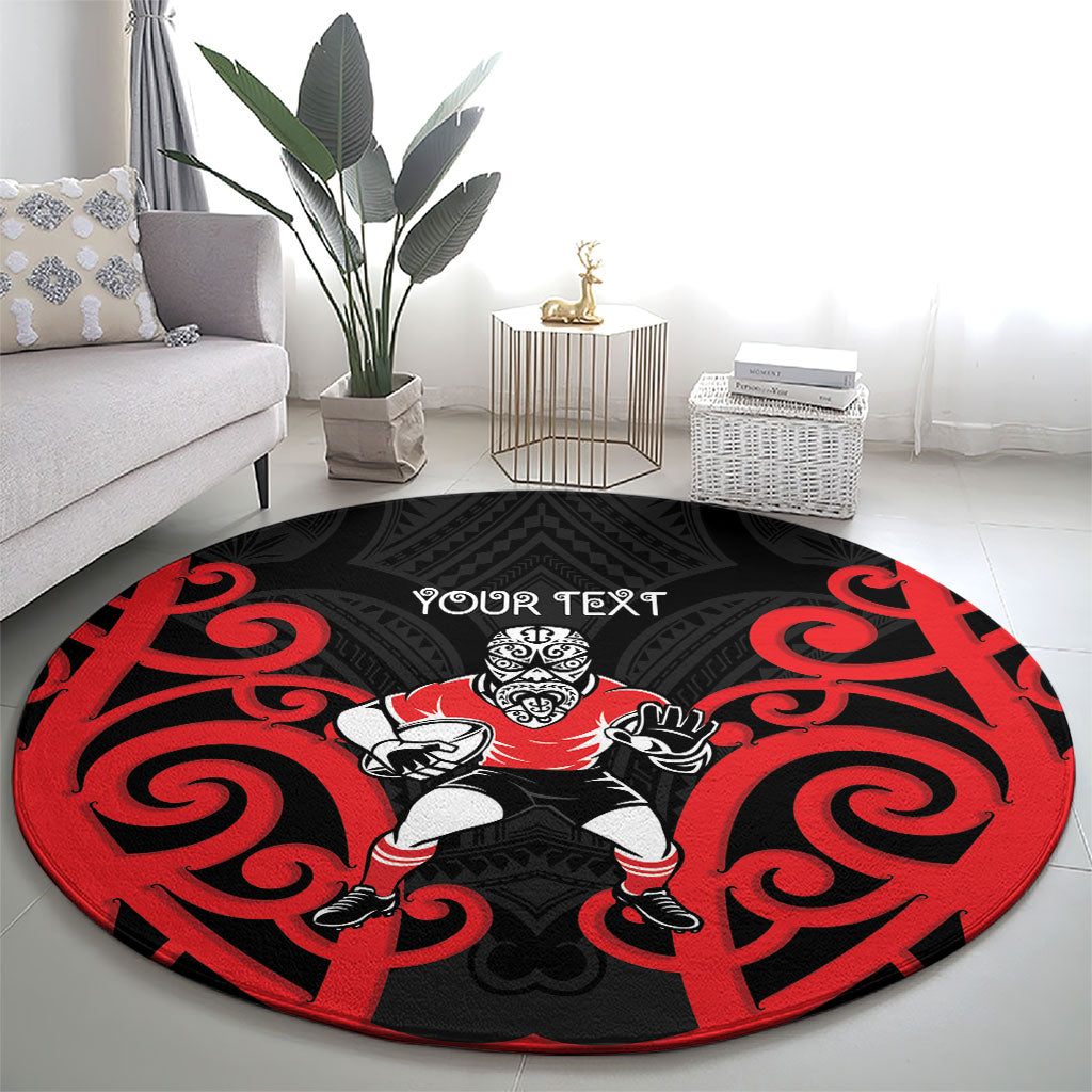 Counties Manukau Custom Rugby New Zealand Round Carpet Aotearoa Maori Pukana Tiki Mascot