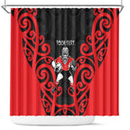 Counties Manukau Custom Rugby New Zealand Shower Curtain Aotearoa Maori Pukana Tiki Mascot