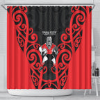 Counties Manukau Custom Rugby New Zealand Shower Curtain Aotearoa Maori Pukana Tiki Mascot