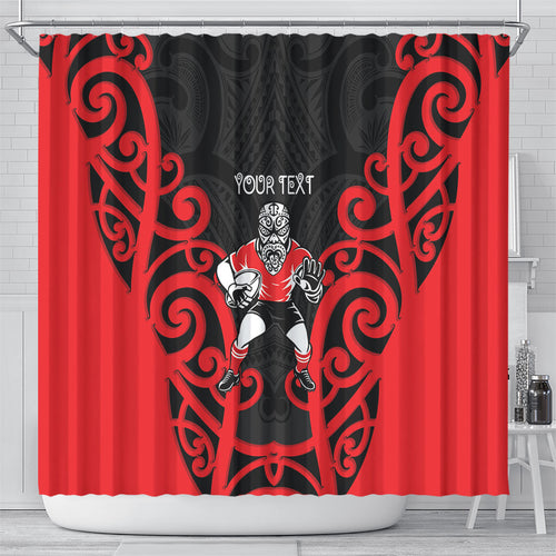 Counties Manukau Custom Rugby New Zealand Shower Curtain Aotearoa Maori Pukana Tiki Mascot