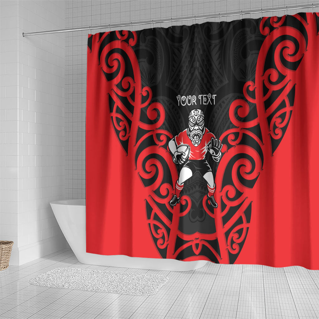 Counties Manukau Custom Rugby New Zealand Shower Curtain Aotearoa Maori Pukana Tiki Mascot