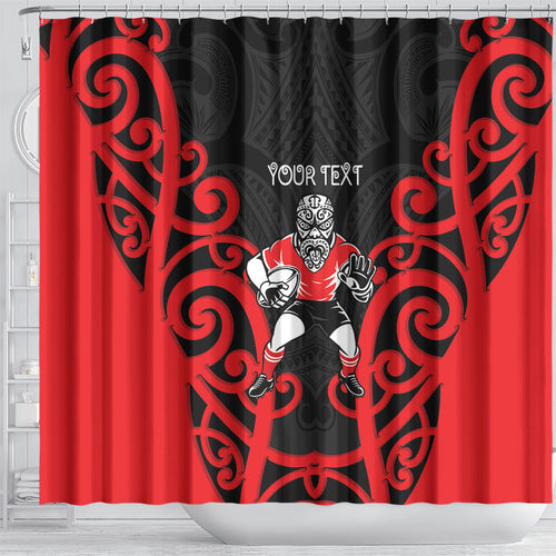 Counties Manukau Custom Rugby New Zealand Shower Curtain Aotearoa Maori Pukana Tiki Mascot