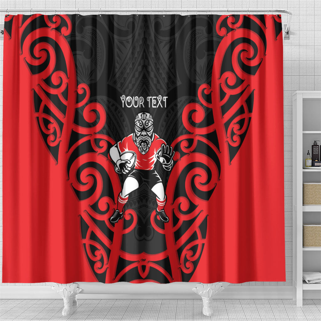 Counties Manukau Custom Rugby New Zealand Shower Curtain Aotearoa Maori Pukana Tiki Mascot
