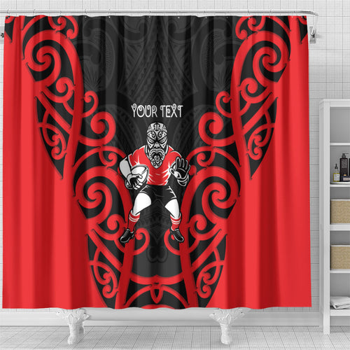 Counties Manukau Custom Rugby New Zealand Shower Curtain Aotearoa Maori Pukana Tiki Mascot