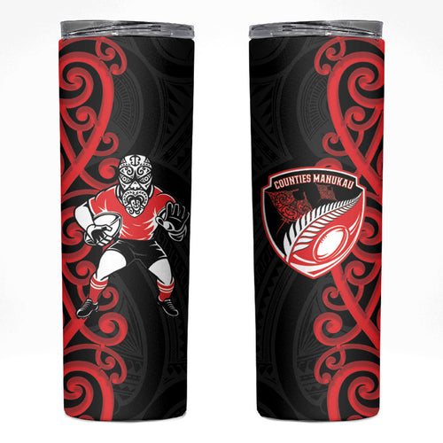 Counties Manukau Custom Rugby New Zealand Skinny Tumbler Aotearoa Maori Pukana Tiki Mascot
