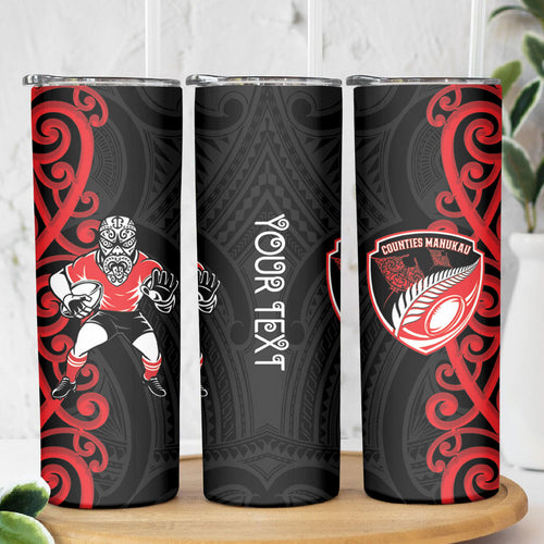 Counties Manukau Custom Rugby New Zealand Skinny Tumbler Aotearoa Maori Pukana Tiki Mascot