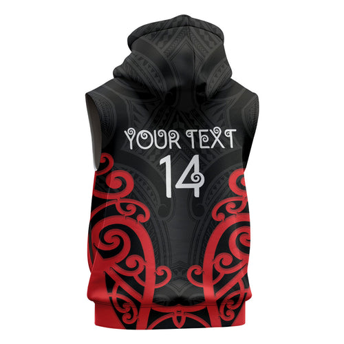 Counties Manukau Custom Rugby New Zealand Sleeveless Hoodie Aotearoa Maori Pukana Tiki Mascot