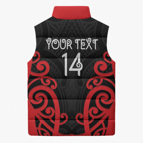 Counties Manukau Custom Rugby New Zealand Sleeveless Puffer Jacket Aotearoa Maori Pukana Tiki Mascot