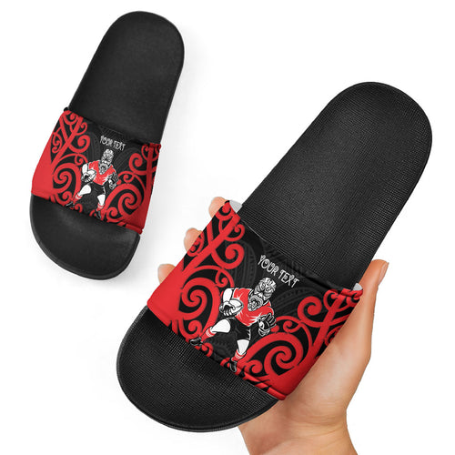 Counties Manukau Custom Rugby New Zealand Slide Sandals Aotearoa Maori Pukana Tiki Mascot