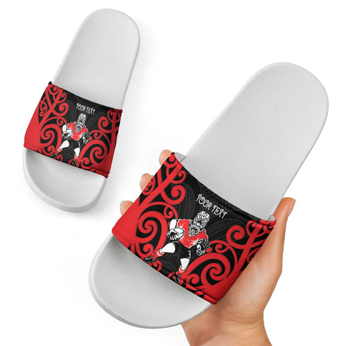 Counties Manukau Custom Rugby New Zealand Slide Sandals Aotearoa Maori Pukana Tiki Mascot