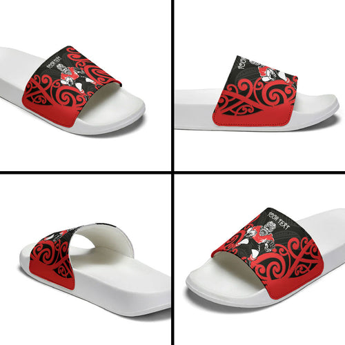 Counties Manukau Custom Rugby New Zealand Slide Sandals Aotearoa Maori Pukana Tiki Mascot
