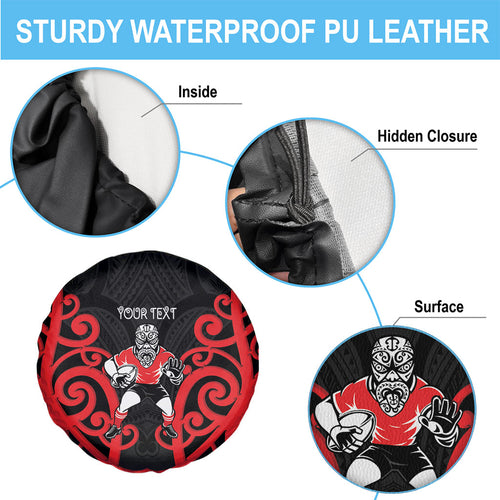 Counties Manukau Custom Rugby New Zealand Spare Tire Cover Aotearoa Maori Pukana Tiki Mascot