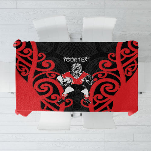 Counties Manukau Custom Rugby New Zealand Tablecloth Aotearoa Maori Pukana Tiki Mascot
