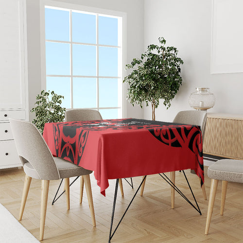 Counties Manukau Custom Rugby New Zealand Tablecloth Aotearoa Maori Pukana Tiki Mascot