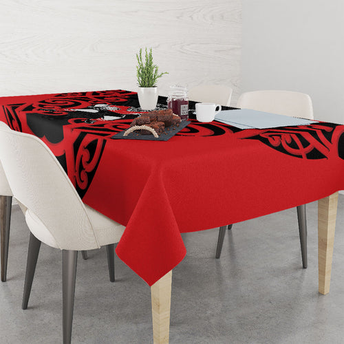 Counties Manukau Custom Rugby New Zealand Tablecloth Aotearoa Maori Pukana Tiki Mascot