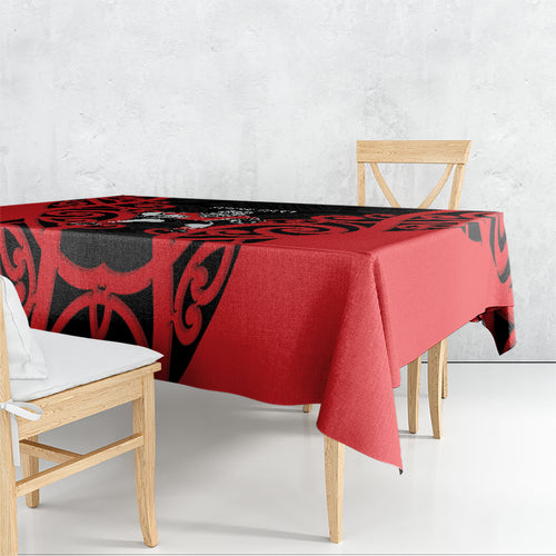 Counties Manukau Custom Rugby New Zealand Tablecloth Aotearoa Maori Pukana Tiki Mascot